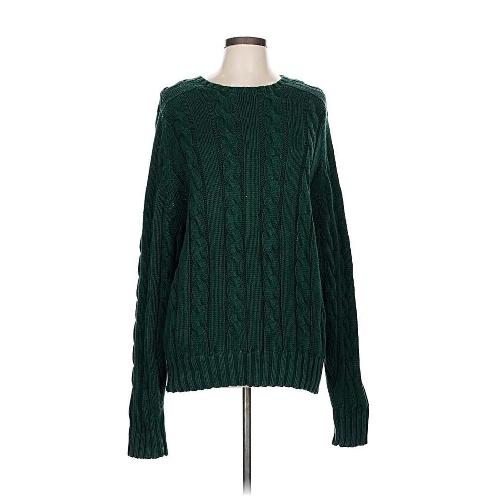 VTG Ralph Lauren Green Cableknit Cotton Chunky Sweater L